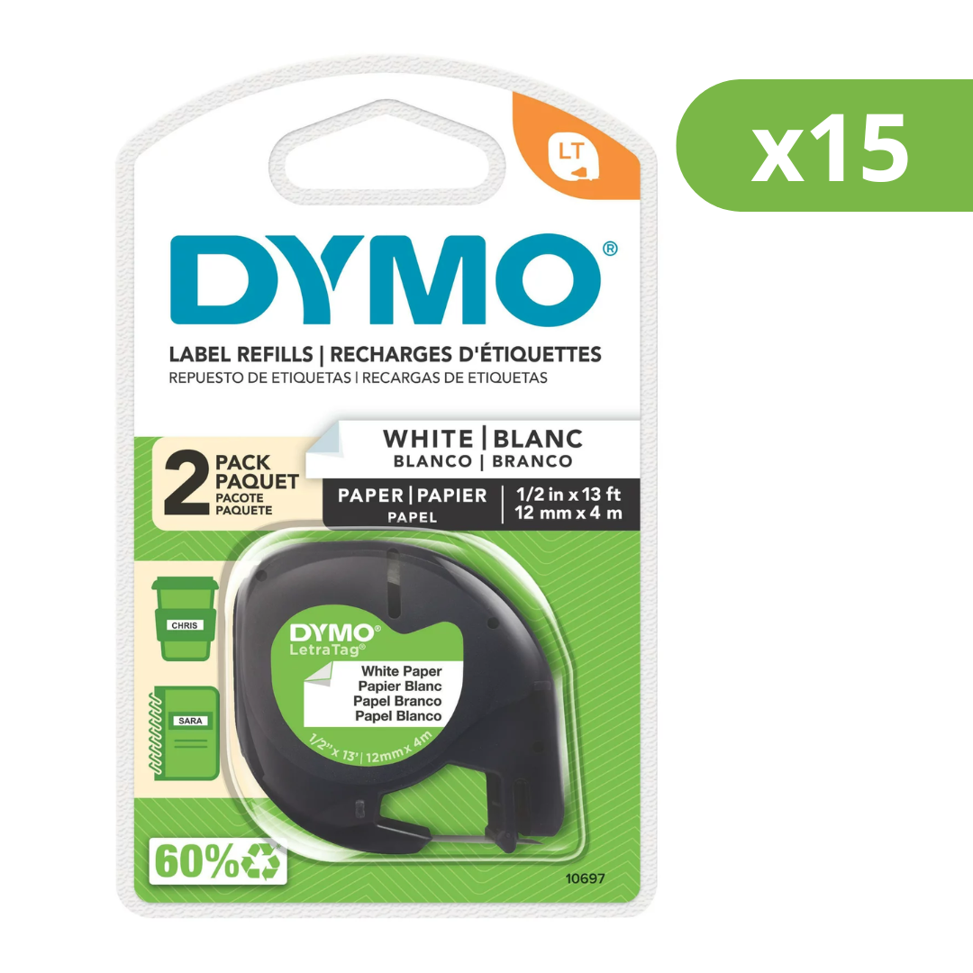 30 Rollos CInta Dymo LetraTag Papel Blanco